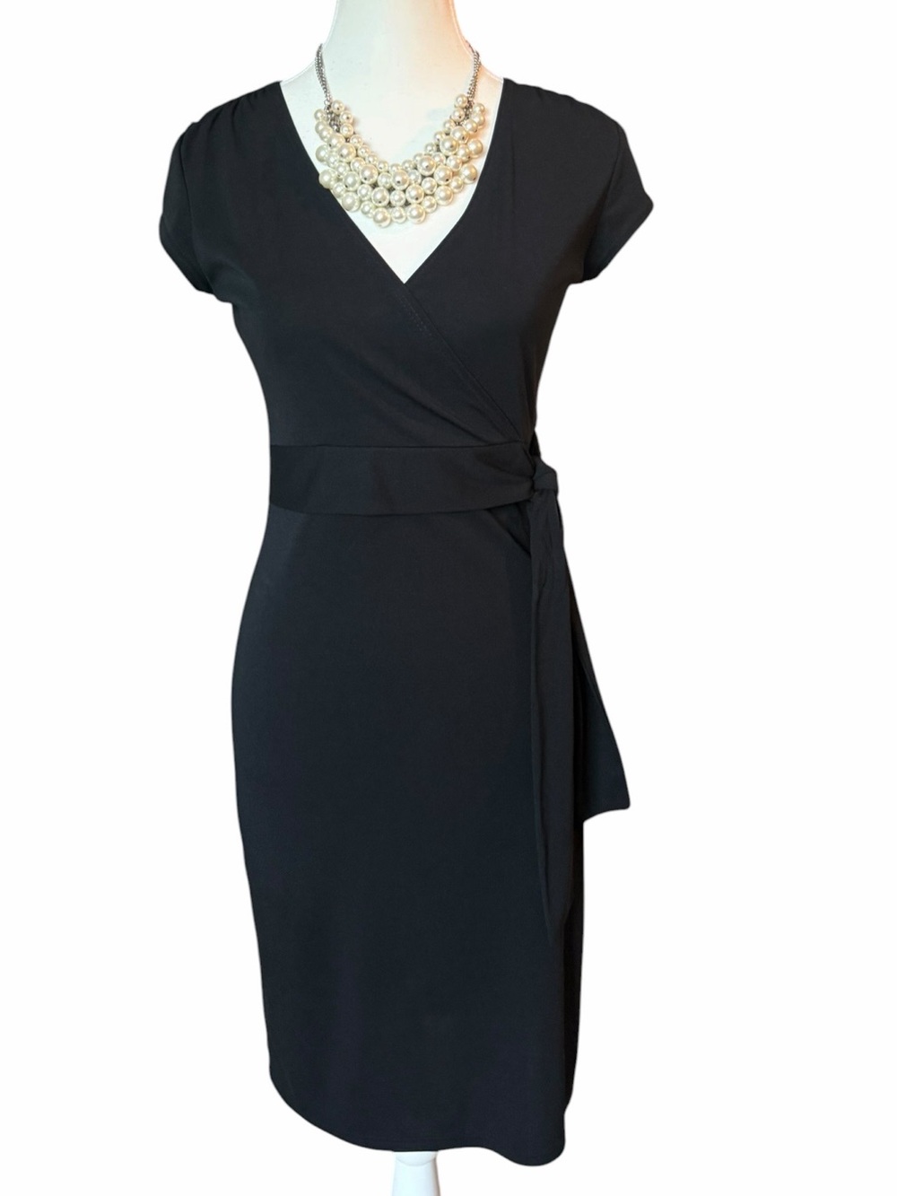 B Darlin Black Faux Wrap Midi Dress with Side Tie 3/4